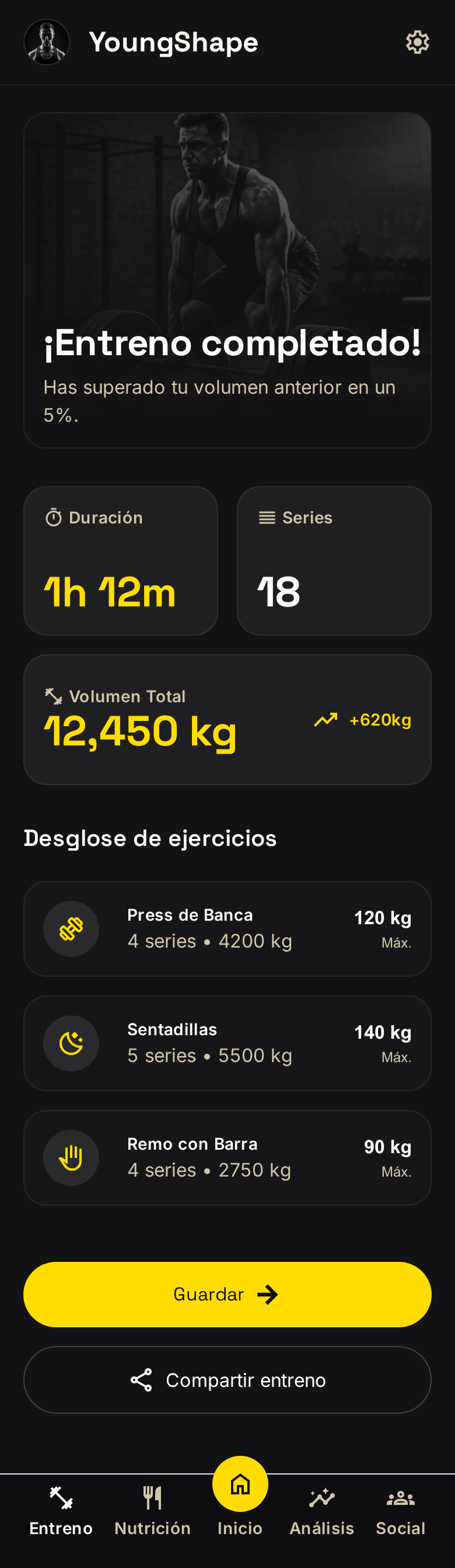 App de gimnasio white-label: resumen de entreno